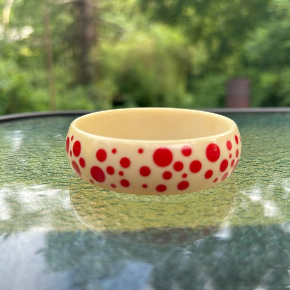 Vintage Avon Cream Bangle with Red Polka Dots